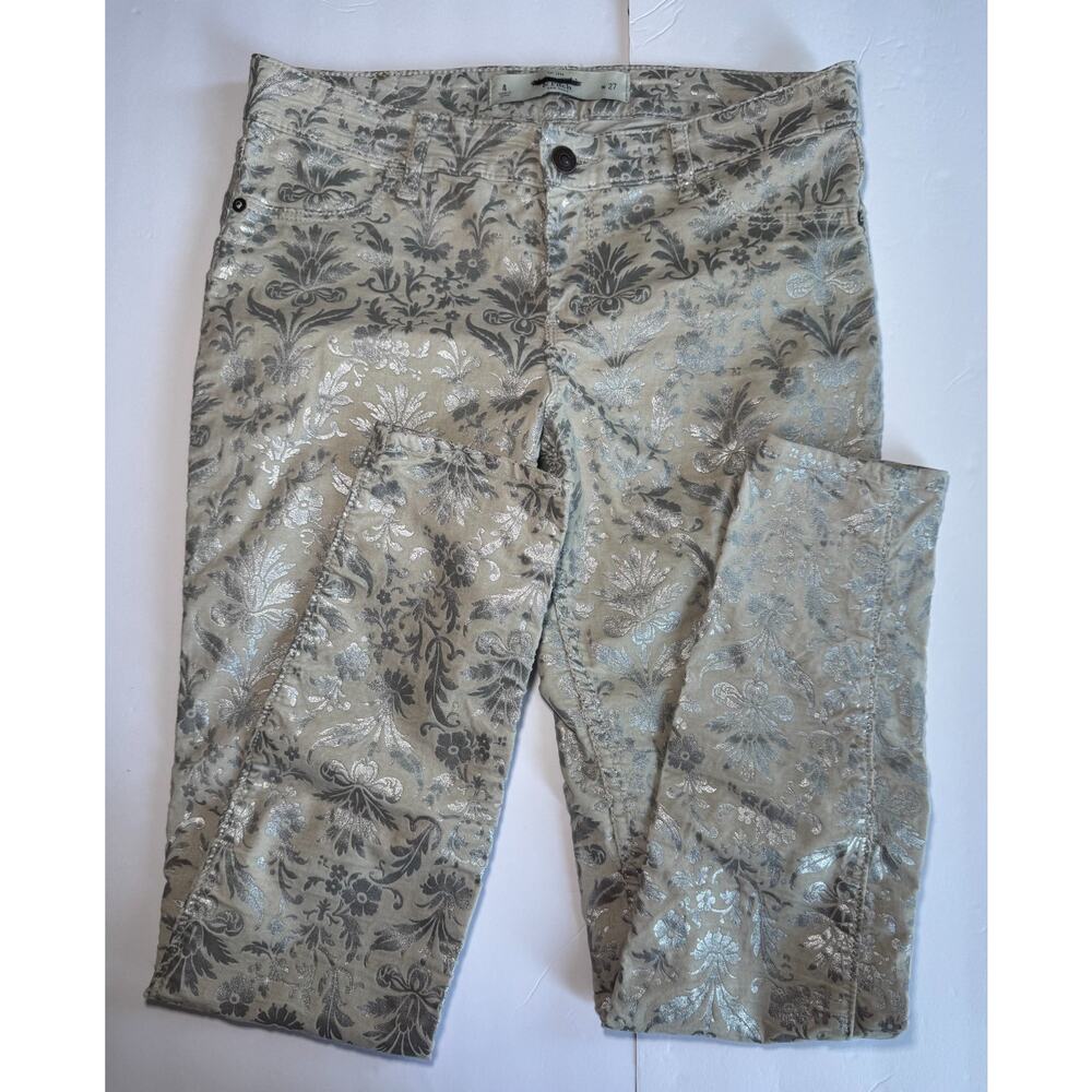 Abercrombie Fitch Metallic Brocade Pants Womens 4 W27 Silver Floral Jacquard